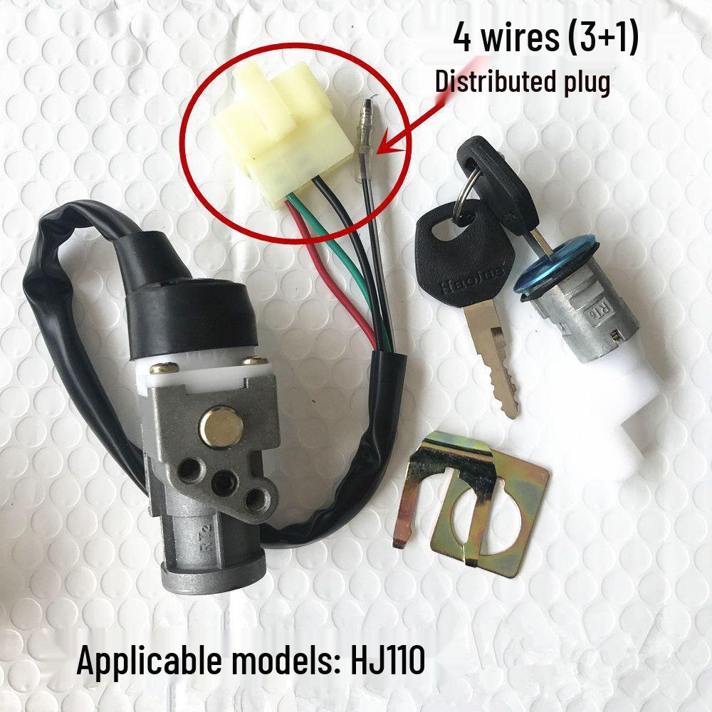 HJ110 Motorcycle Accessory Set: Ignition Switch, Key Start, and Seat Lock.