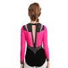 Girls Gymnastics Leotard Long Sleeve Keyhole Back Shiny Rhinestones Figure Skating Dancewear