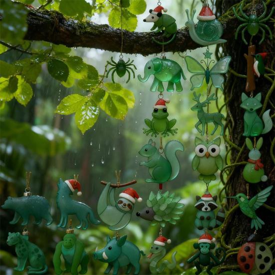 Havsglas Adventskalender 2025 2D Havsglas Skogsdjur Ornament Set 24 Dagar Jul Nedräkningskalender för Barn Samlare Natur Djurälskare