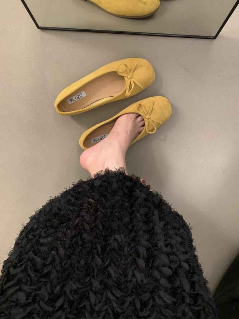 Gentle Ballet Flats Bow Shallow Mouth Single Shoes Spring and Summer New Large Size Soft Sole Beanie Shoes Women