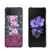 Phone Case For Samsung Galaxy Z Flip3 5g Back Cases For Samsung Z Flip Capa Black Shell Fundas Rose Pink Purple Bling Pattern