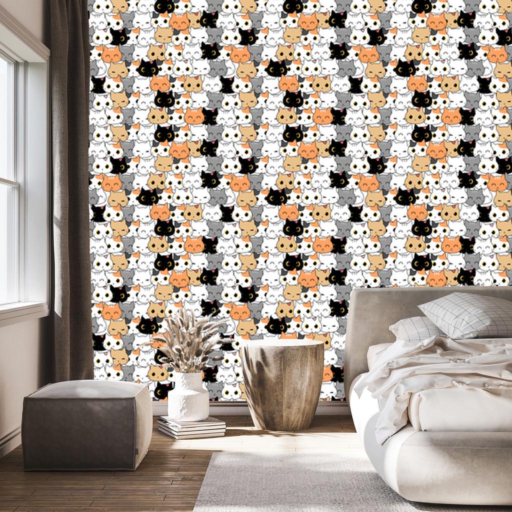 Cats Wallpaper Light Gray and White for Living Room and Bedroom 50x1000