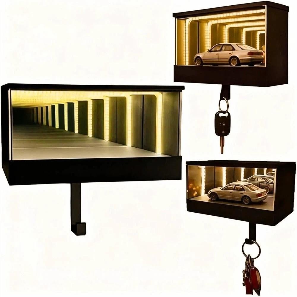 Creative Garage Key Holder Funny with LED Light Wall Mount Key Storage Rack Mirrior Space-saving Car Key Hook Rack