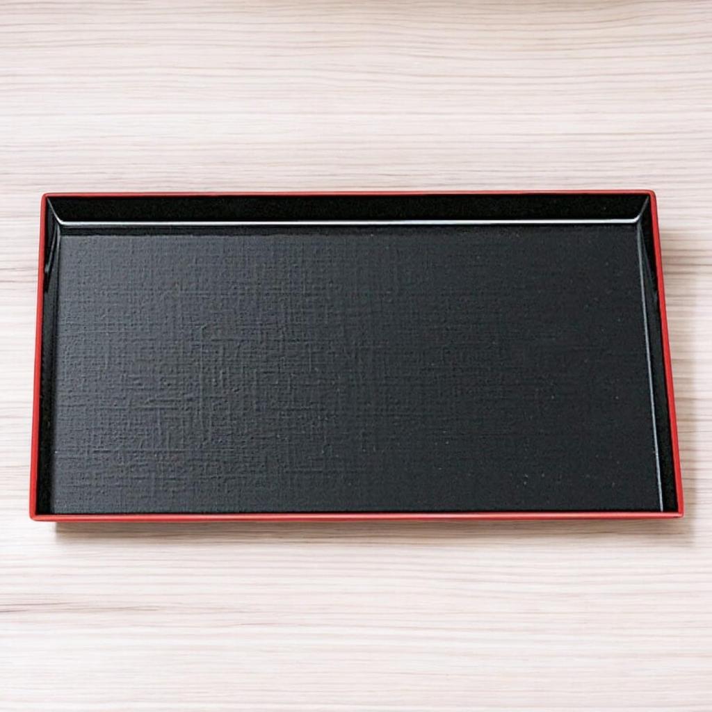 42cm Rectangular Tray in Black or Lacquerware Made in Japan J-kitchens Cloth-Weave (Tray) Red, Non-Slip, (ABS Resin),
