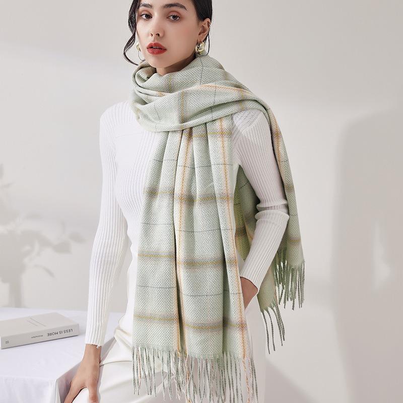 New imitation cashmere plaid coffee-colored scarf for women, long scarf and large shawl