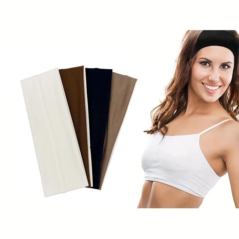 

4 штуки женских эластичных спортивных повязок на голову, однотонные, впитывающие пот повязки, элегантные аксессуары в богемном стиле Size fits all