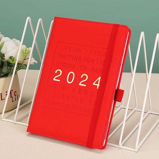 Faux Leather Cover 2024 Planner Notebook 12 Monthly Weekly Agenda Notebook with Elastic Closure Pen Loop Series