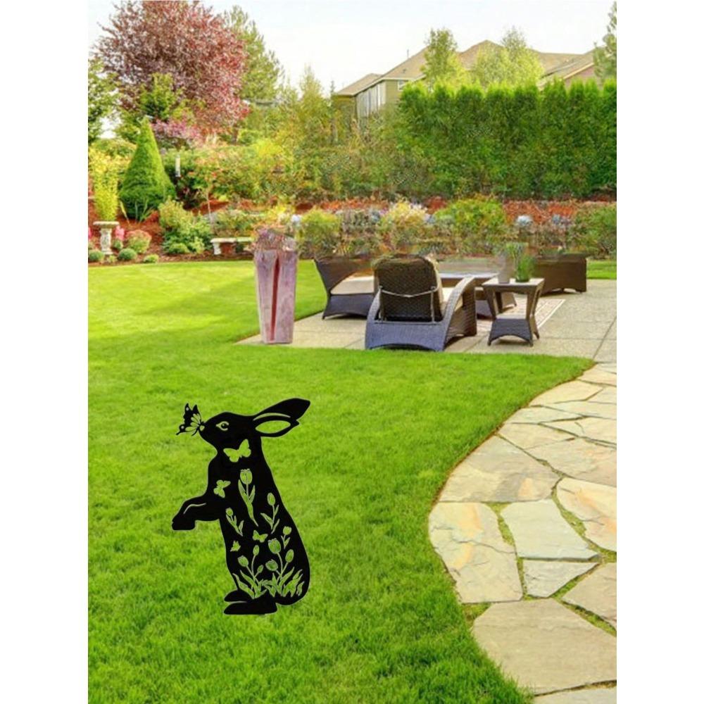 Black Metal Bunny Garden Decor Outdoor Ground Stakes