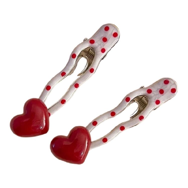 Retro Inspired Polkas Dot Heart Hair Accessory Metal Hair Clip Durability Construction Hairpin For Long Lasting Wear