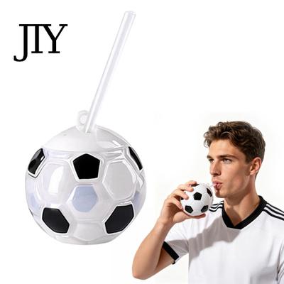 Sealed Straw Cup Soccer Water Bottle with Straw, 500ml Football Shaped Plastic Cup, Sports Drink Tumbler Lid for Game Day, Fan Gift Spill Resistant