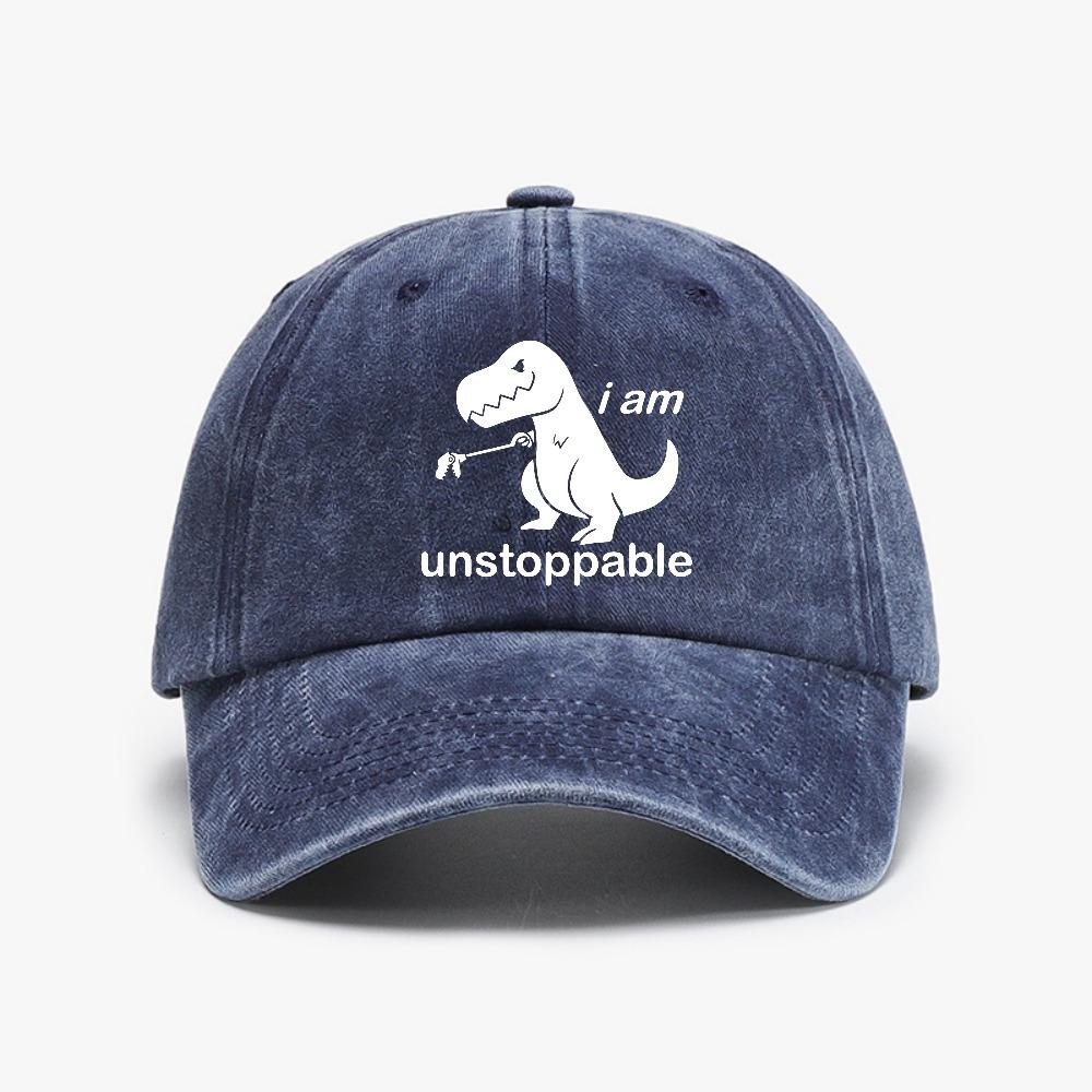 

I Am Unstoppabie dinosaur Retro Outdoor Washed denim baseball cap Sun Protection Casual and Versatile Hat Adjustable