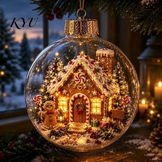 Year Round Home Accent Lighted Clear Christmas Ball Ornaments, Cute Santa Claus/Tree/Snowman/Angel Figure Inside Winter Wonderland Decorations