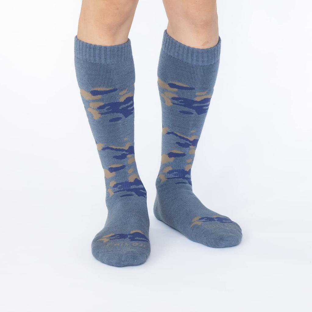 2 Blue Camouflage Blue x Made in Japan [Chiyoji Socks] Men's Ski/Snowboard Socks, Pairs, 25-27cm, & Pattern, Purple,
