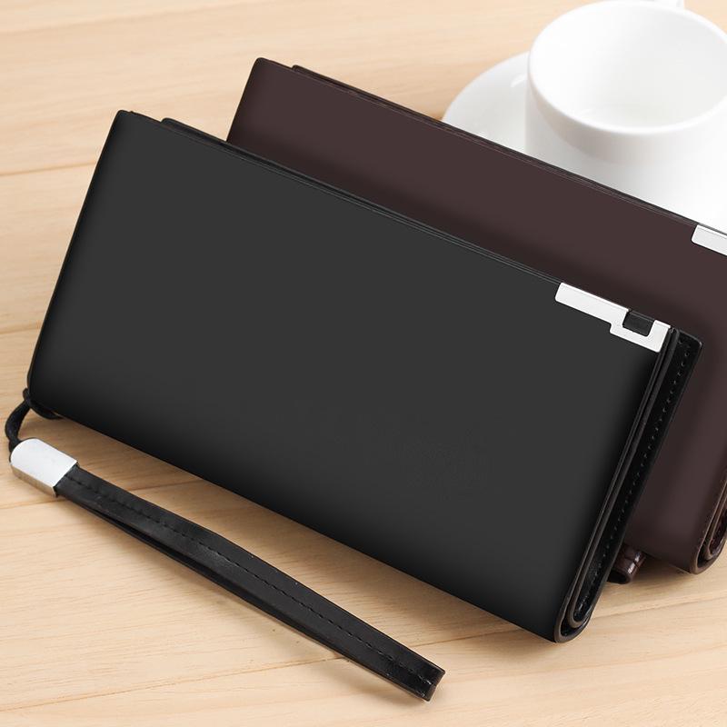 Carteira masculina de grande capacidade com zíper longo e compartimento para vários cartões