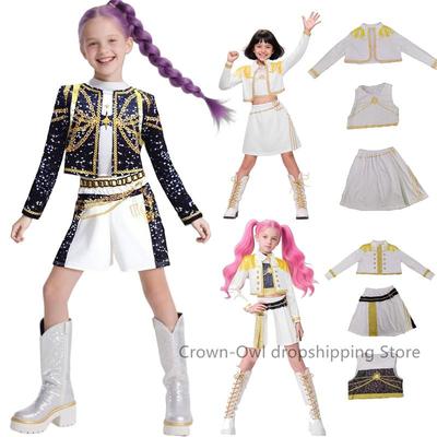 Kinder Mädchen 3D Druck Rumi Zoey Mira Cosplay Kostüm Anzug Set Kpop Dämonenjäger Uniform Kinder Halloween Party Rollenspiel