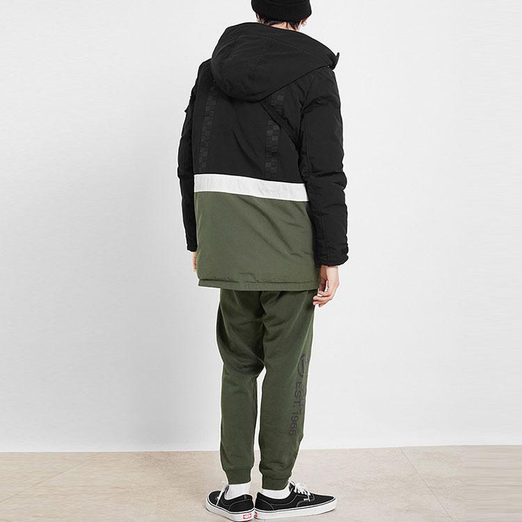 Vans Color Block Hooded Mid-Length Down Jacket Men Outerwear Black Gray VN0A4BQ5BLK
