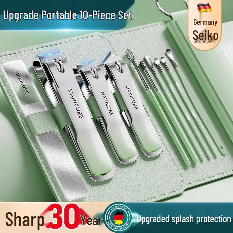 Portable 10-Piece Nail Clipper and Manicure Set with Ear Pick