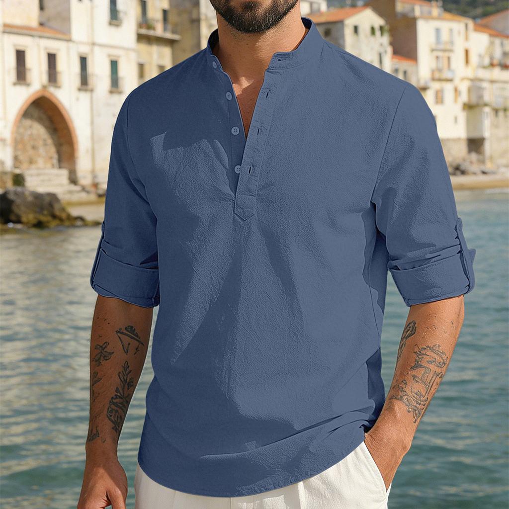 New Men's Casual Blouse Cotton Linen Shirt Loose Tops Long Sleeve Tee Shirt Spring Autumn Casual Handsome Men's Shirts