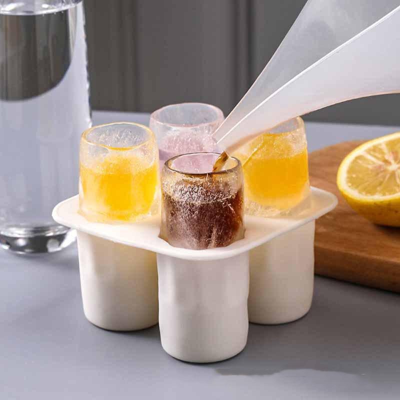 1Pc Silicone Four Hole Ice Cube Mold Press Ice Block Maker Creative Round Cup Shape Ice Molds for Whiskey Beer Bar Kitchen Tools