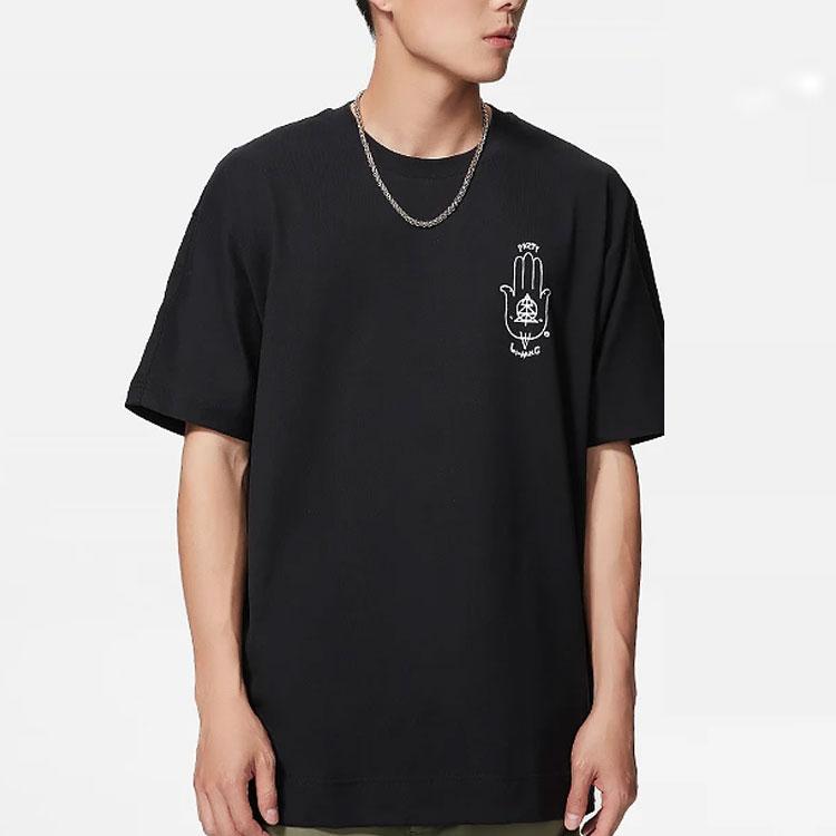 Li-Ning Summer Party Twisted Letter Print Round Neck Loose Short Sleeve T-Shirt Unisex Tops Black AHSSB09-3