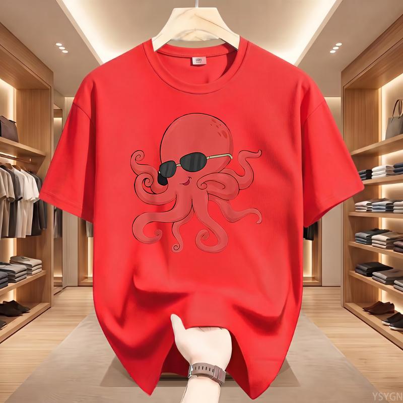 Octopus Marine Animal Ocean Sea Creature T Shirts Men Pure Cotton Humor Streetwear Tee Shirt Short Sleeve Clothing