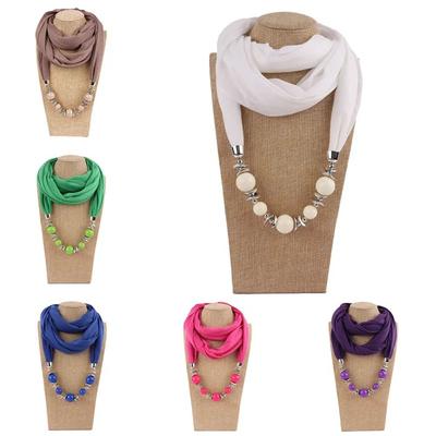 Solid Color Ring Pendant Scarf Beads Head Scarf Fashion Jewelry Shawl  Women