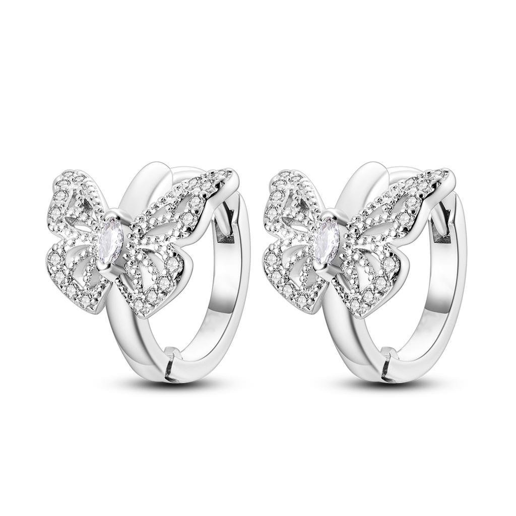 Silver Plated U Round Heart Shape CZ Zircon Earrings Hoop Earrings For Women DIY Making Jewelry Gift