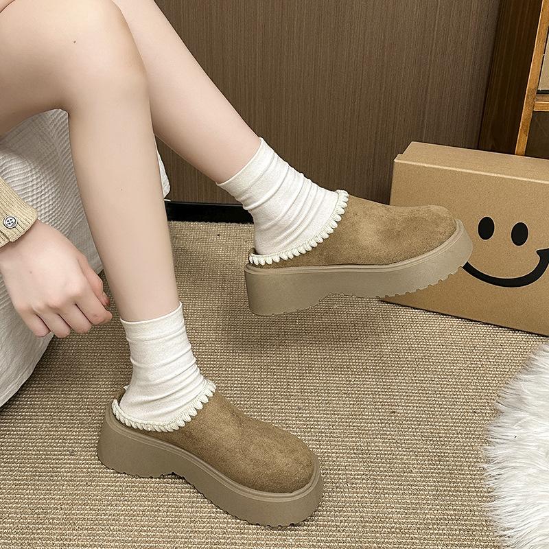 Women's Baotou lightweight and comfortable a footstirrup heightening winter warm cold padded non-slip wear-resistant leisure cotton slippers