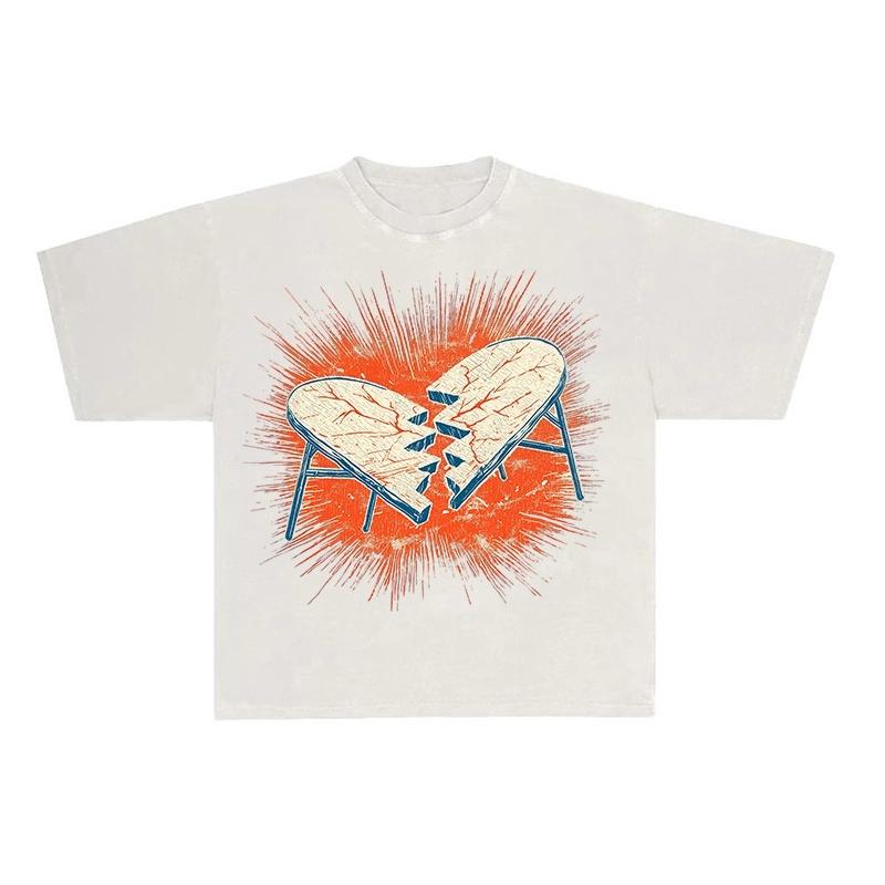 

2025 Wanter and Autumn Cracked Table Niche Printed Short Sleeve T-shirt with A College Style Design Versatile Half Sleeve Tees 4XL