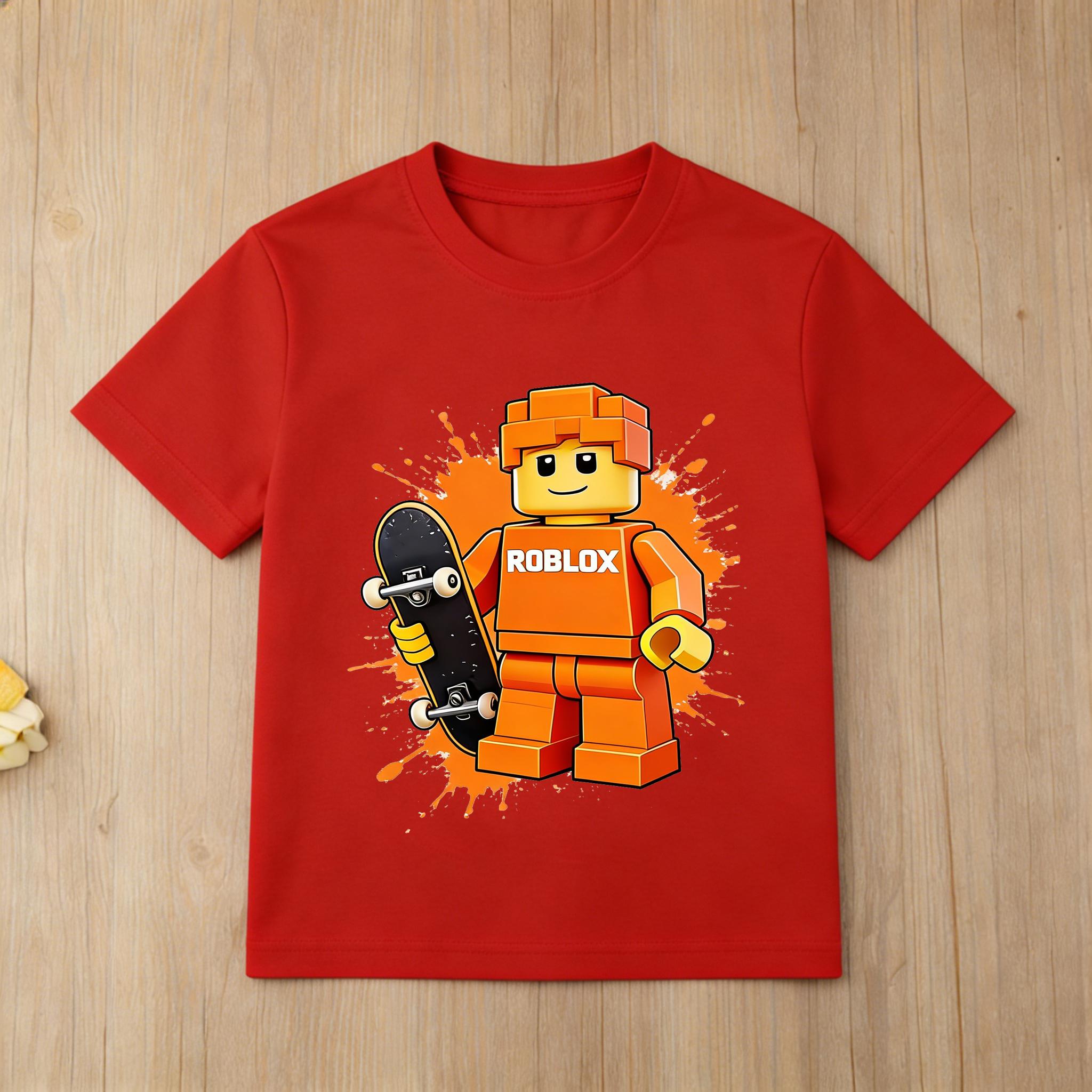 Children Roblox Skateboard TShirt 3D Cartoon Print ONeck Short Sleeve Casual Cotton Tee for Kids 100