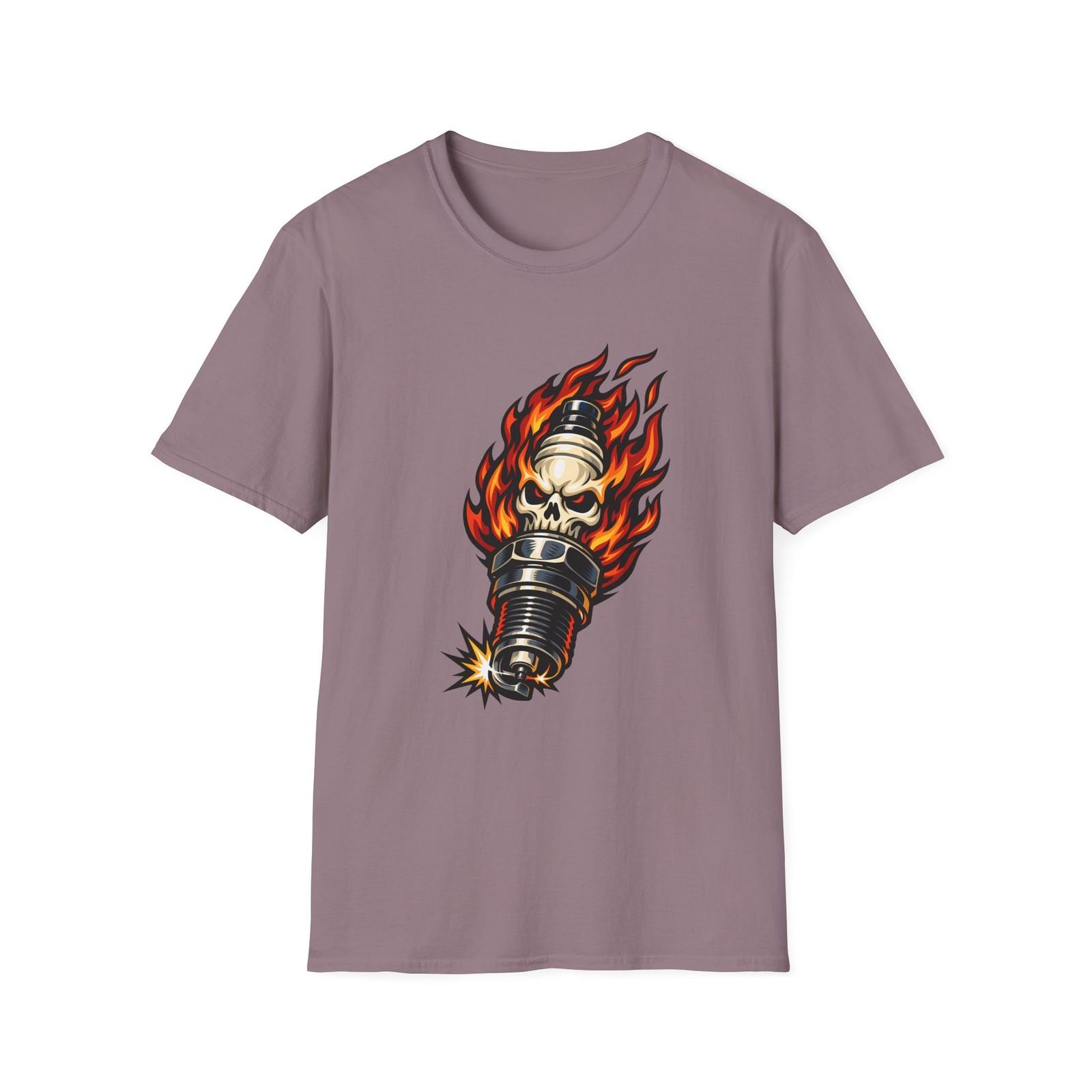 Flame Spark Plug Skull Mechanic Ignition Fantasy Garage Unisex Softstyle T-Shirt S