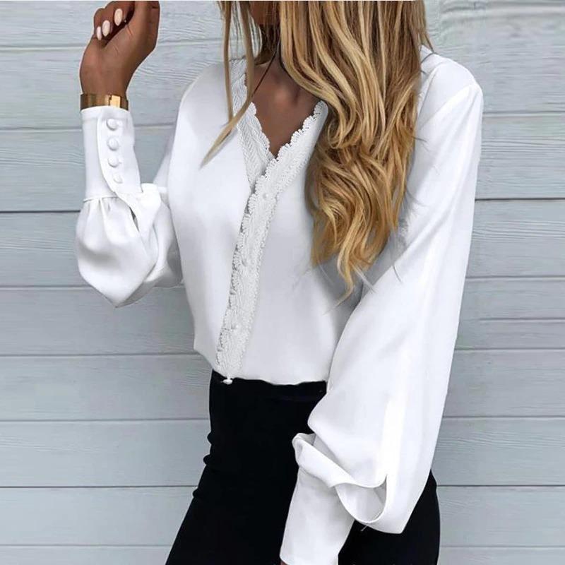 JKASHDK Women's Fashion Casual Spring Autumn Star Print Long Sleeve V-Neck Blouses & Shirts