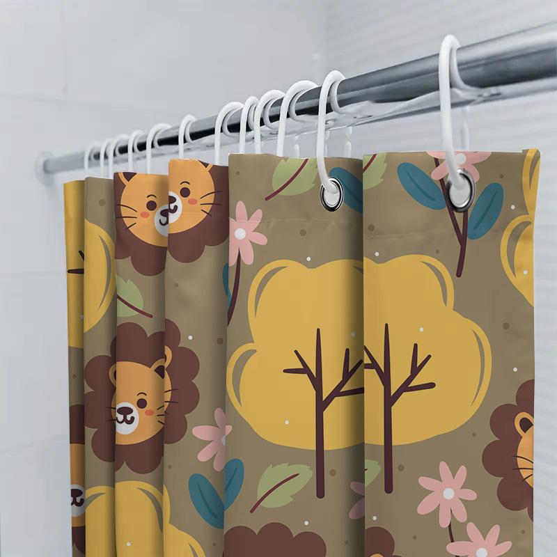 Animal Cartoon Shower Curtain Set Decorative Bath Tubs Waterproof Printing Polyester Fabric Kids Bathroom Accessories Yellow Pin