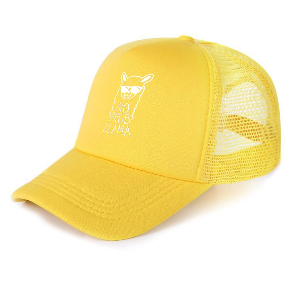 NO PROB LLAMA Alpaca Printed Trucker Hat Adjustable Casual Unisex Sun Hat for Gifts Street Wear Mountaineering Outdoor Sports