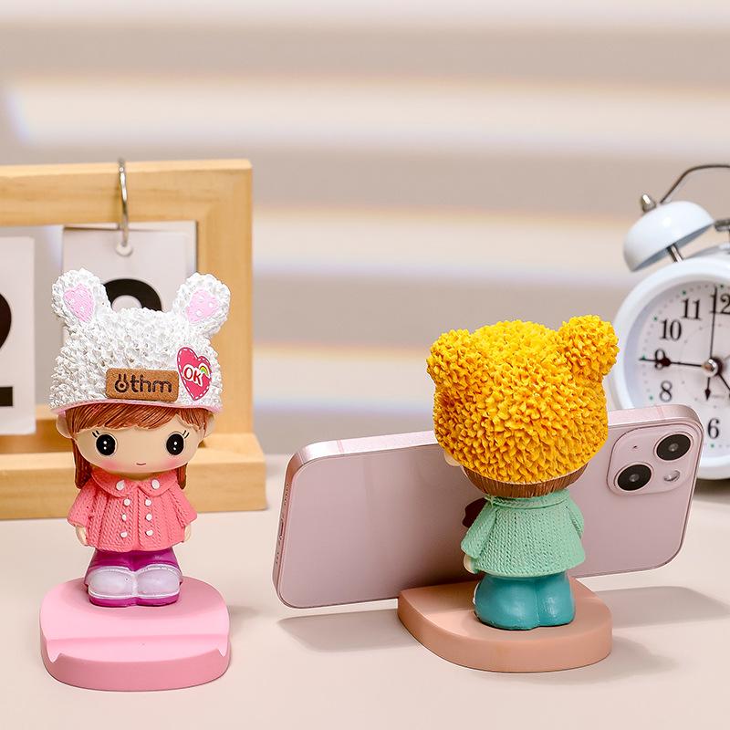 Cartoon Mobile Phone Holder Desktop Desk Couple Cute Handmade Ornament High-end Teachers' Day Gift Small Ornament