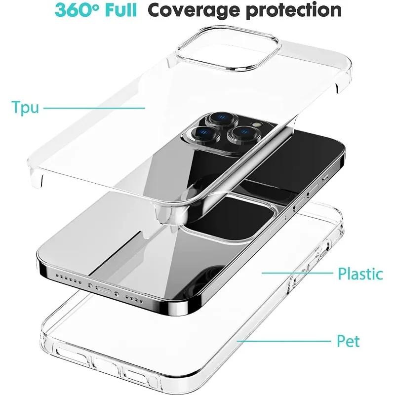 Silicone 360 Full Body Case For iPhone 15 14 Plus 13 12 11 Pro Max  Double Side TPU Transparent Bumper Cover Soft Phone Case