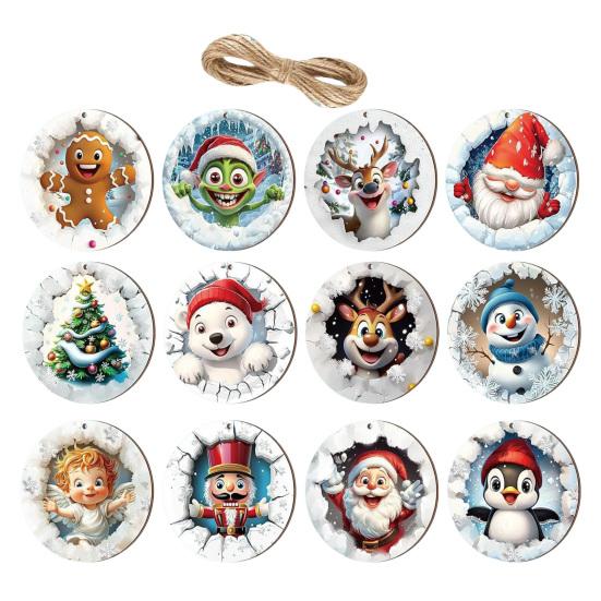 Christmas Wooden Ornaments Cute Snowman Santa Reindeer Penguin Christmas Tree Ornament for Xmas Home Holiday Party Supplies