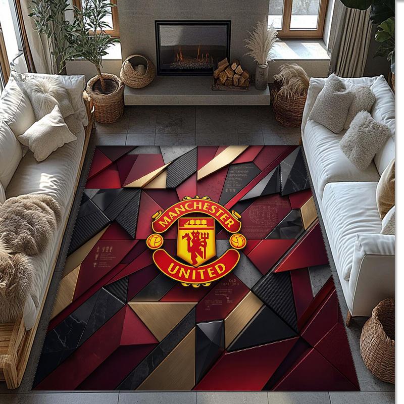 Tappeto in Flanella Stampato Manchester United Antiscivolo Morbido Poliestere Tappeto per Pavimento Tappetino Decorativo per Interni per Camera da Letto Soggiorno Divano