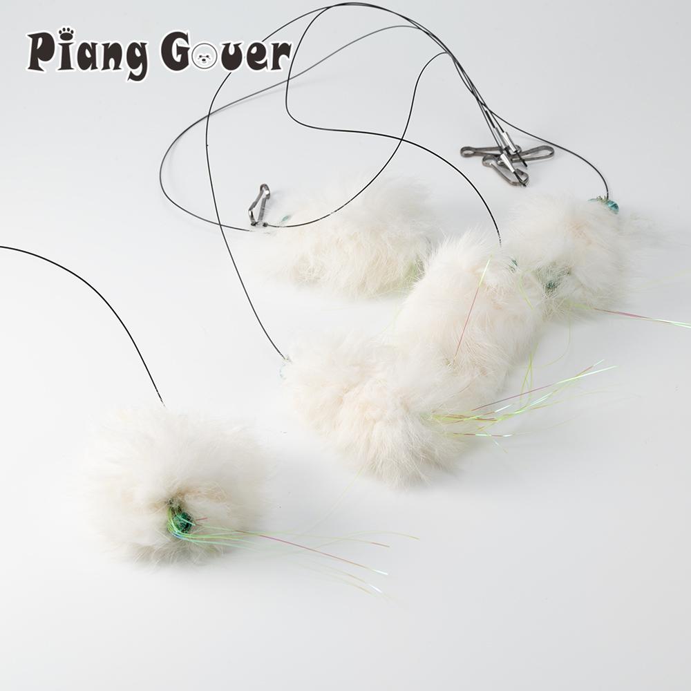 5pcs White Plush Cat Toy Replaces Head Cat Teasing Stick Teasing Interactive Wand Pet Toy