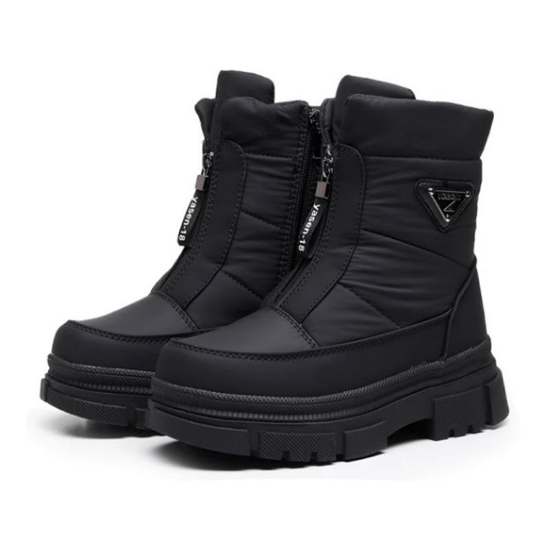 Women's Winter Fur One Padded Waterproof Fabric Cozy Side Zipper Warm Cold Lightweight Hiking Waterproof Slip Resistant Short Snow Boots