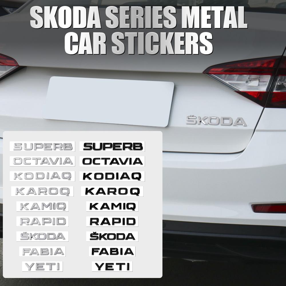 HIAQ2 ABS Car Emblem Letter Trunk Tail Sticker Decal Decor Accessories For Skoda Fabia Kamiq Karoq Kodiaq Octavia Rapid Superb YETI