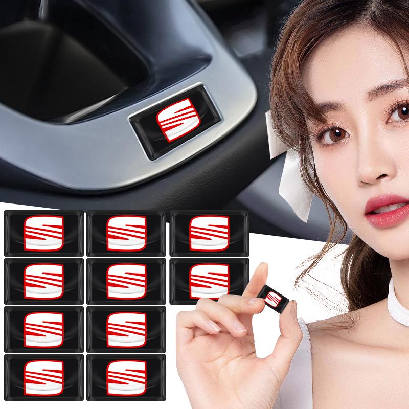 2/5/10Pcs Carbon Fiber Steering Wheel Car Logo Emblem 3D Stickers For Seat Leon FR Altea Ibiza Toledo Cordoba Alhambra Arona Ateca Exeo