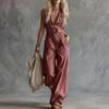 Sommer Damen Jumpsuit V-Ausschnitt Ärmellos Knopfleiste Vorne Lässig Locker Weites Bein Hosen Damen Langer Romper Overall mit Dual