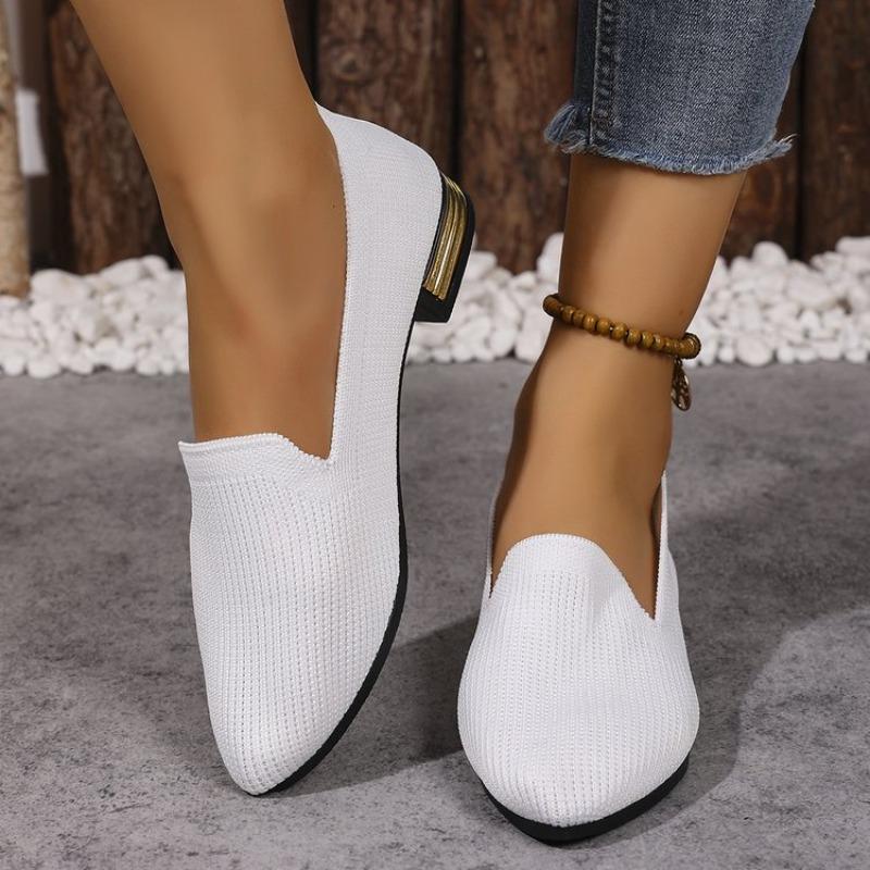 Fashion Women Solid Color Pointed Head Mesh Loafers Shallow Woman Soft Bottom Knit Ballet Flat Shoes Female Casual Slip on Boat Shoes
