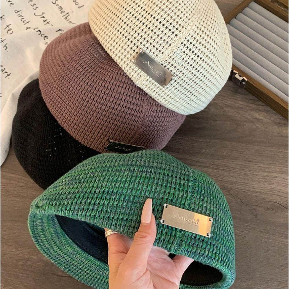 Breathable Weave Hat Vintage Crochet Knitted Cap Brimless Cap Hollowed Out Beret Hat  Beach