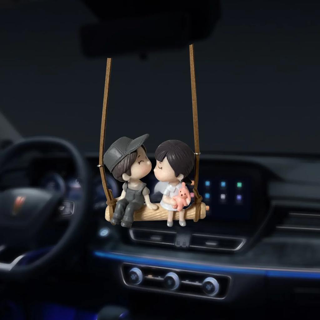 Car Interior Pendant Decor Cute Kiss Couple Swing Action Figure Hanging Gadget Auto Rearview Mirror Woman Ornaments Accessories