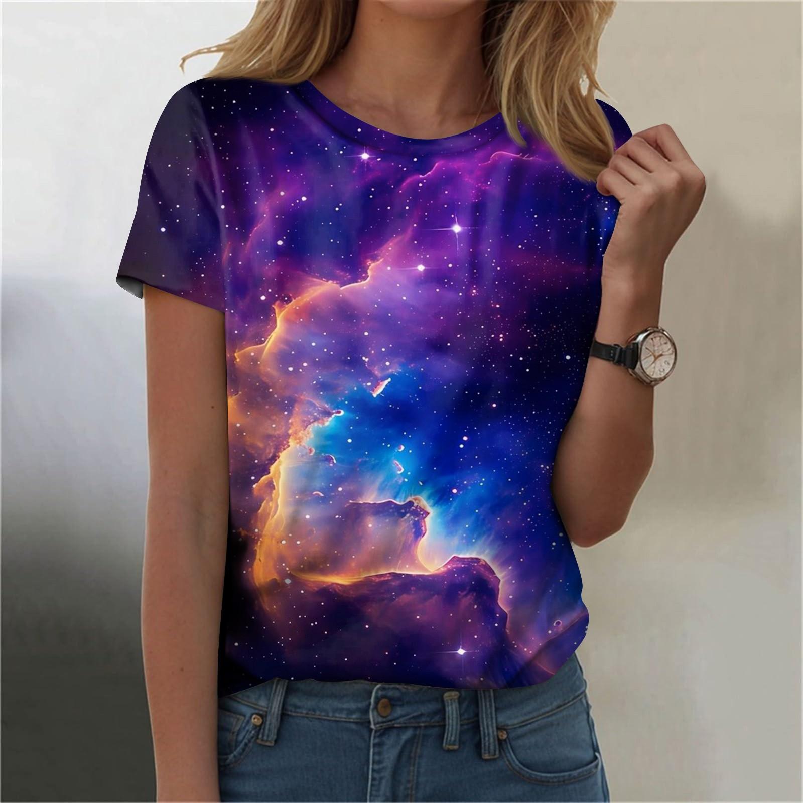 

Женская мода Sky Print модная универсальная облегающая футболка с коротким рукавом XL фиолетовый