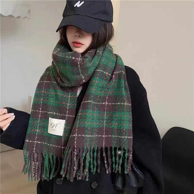 Women's Christmas Plaid Scarf - Autumn/Winter Korean-Style, Versatile Imitation Cashmere Shawl with Tassels