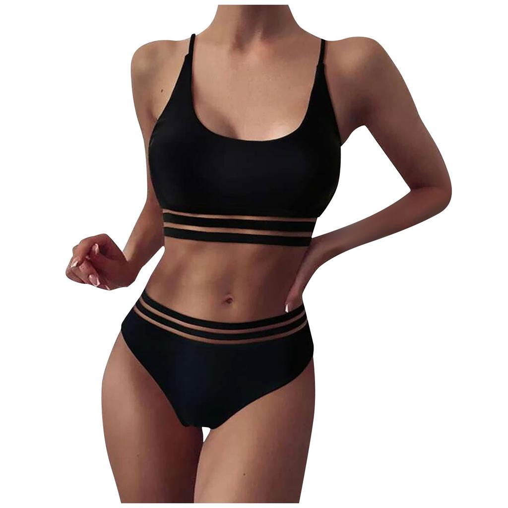 Women's Bikini Solid Set Swimsuit Two Piece Filled Bra Swimwear Beachwear
