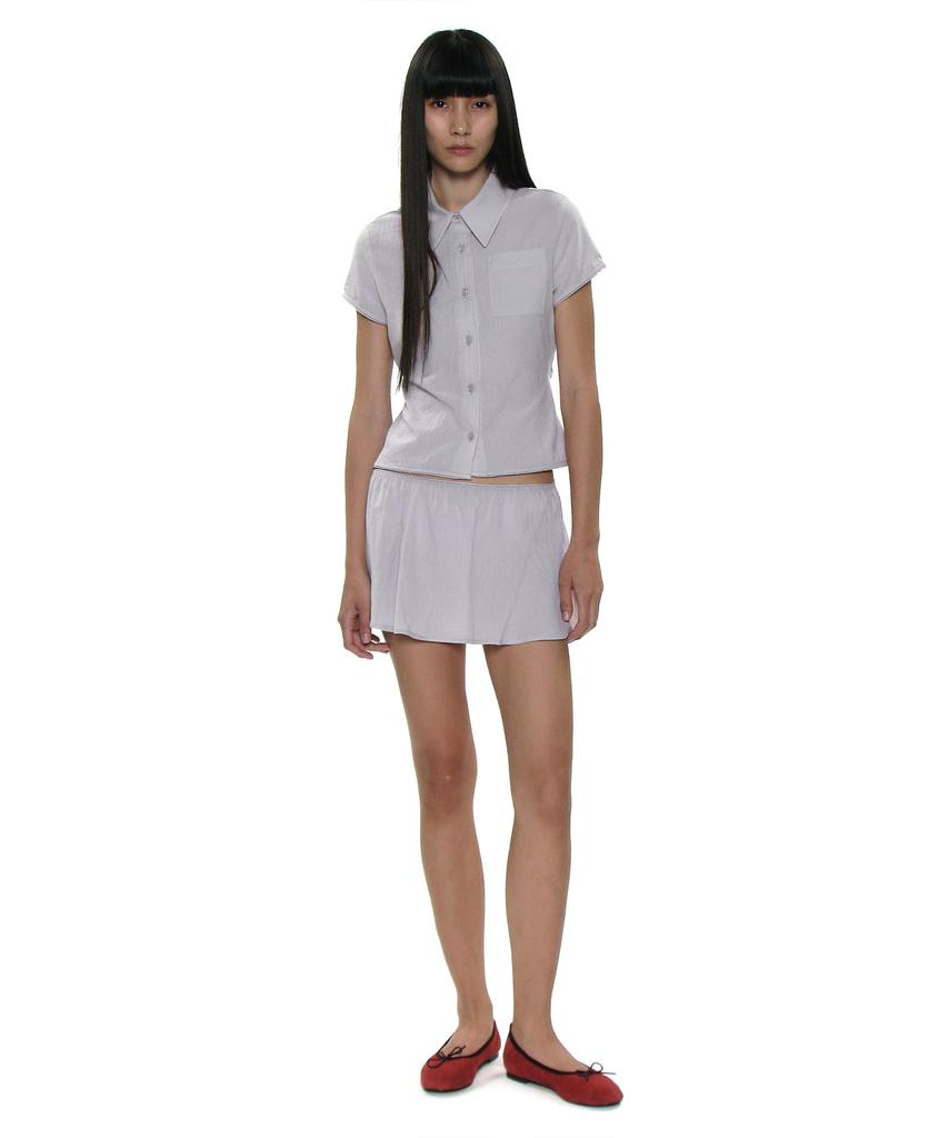 PARTIMENTO WOMEN Pwc Cotton Lace Trim Gored Mini Skirt_Light Grey